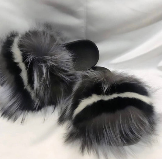 Oreo Fox Fur Slides